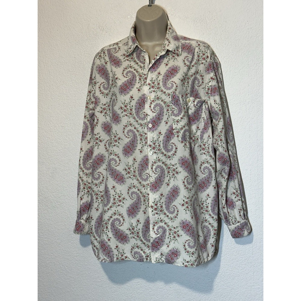 Vtg 80 NAF NAF Paris Floral Paisley Button Up Long Sleeve Shirt  Large Oversized